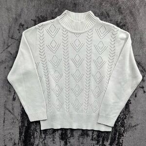 Women's Vintage Vicki Wayne White Mock Neck Cable Knit Sweater Size  M